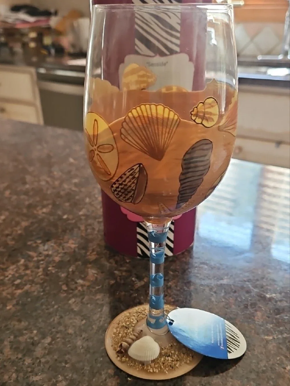 Lolita Pink Wine Glass with Gold Seashell Accents